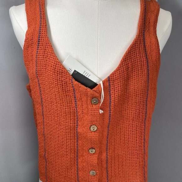 Road To Nowhere Women's Cropped Tank Top Size XS | Sofia Woven Cotton – Orange - Picture 10 of 10